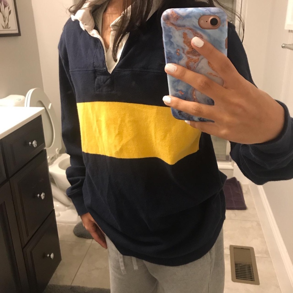 oversized navy and yellow collared shirt